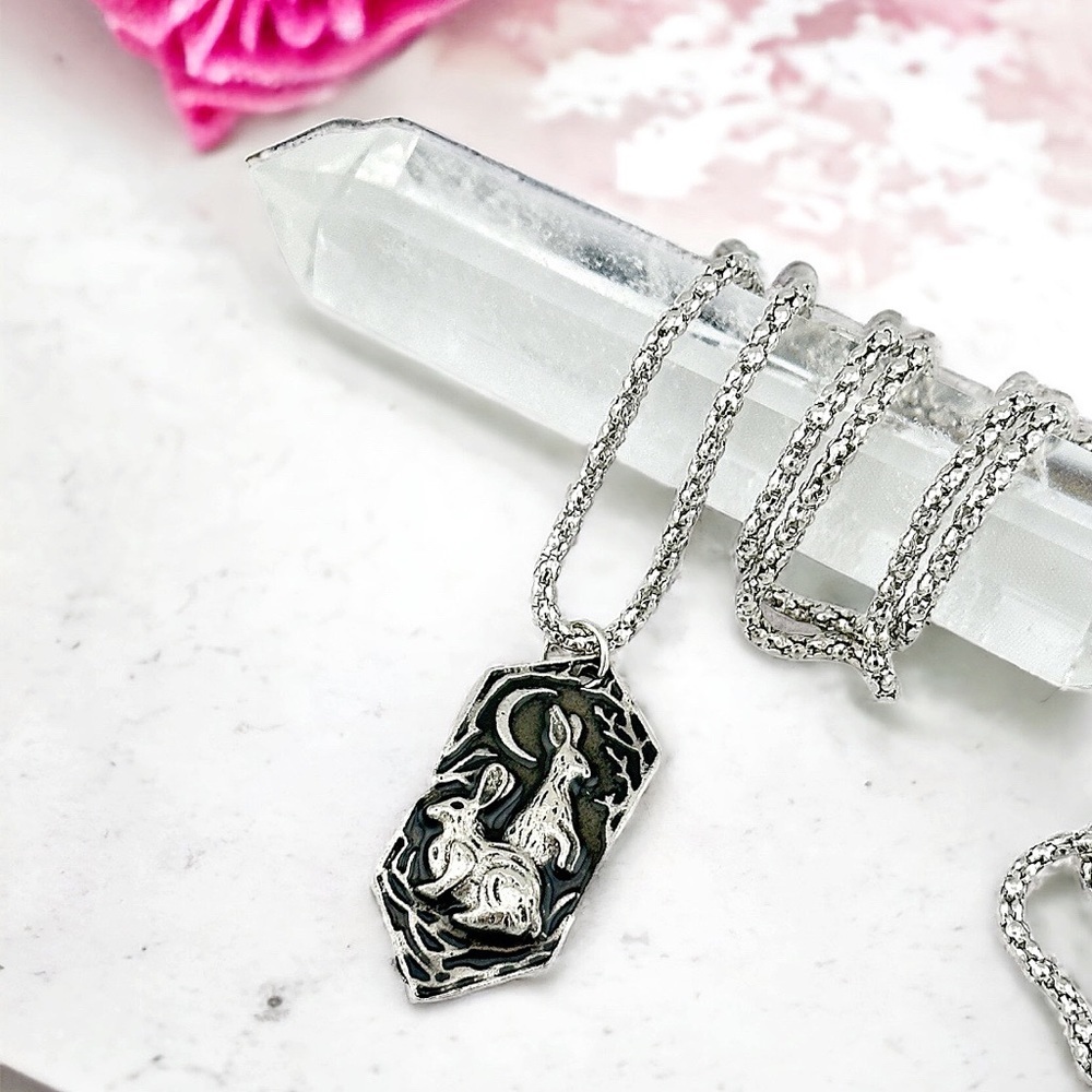 Silver Moon And The Hare Celtic Necklace